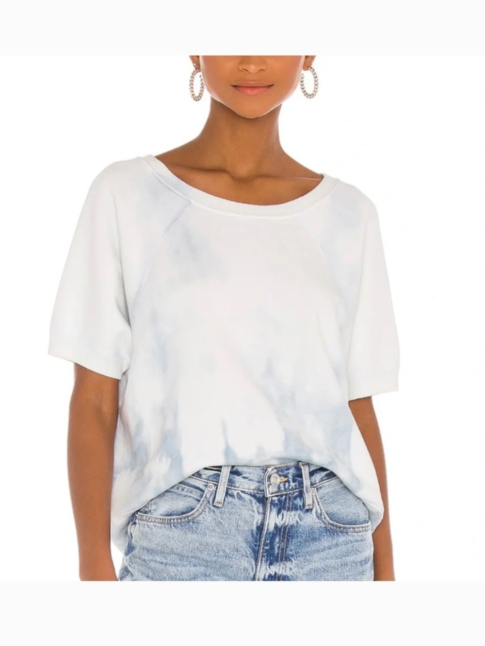 Nili Lotan Ciara Short Sleeve Sweatshirt Sky Blue White Tie Dye Size S